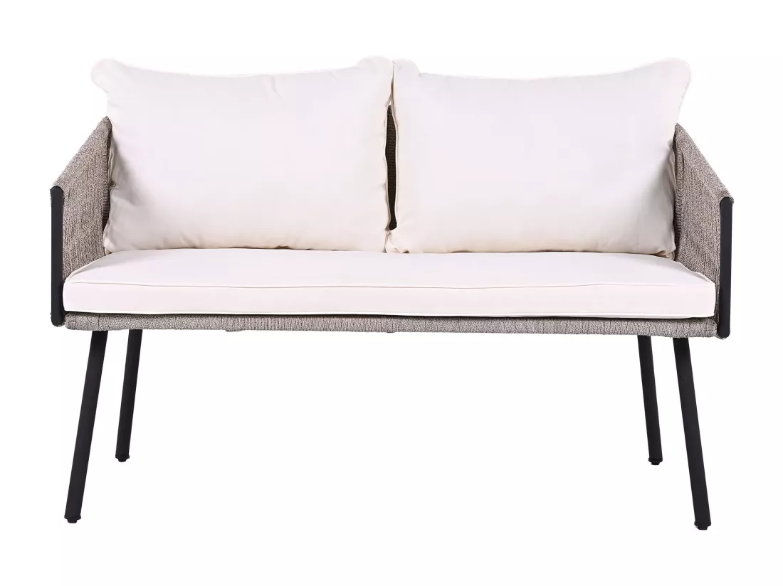 Salon de jardin, ensemble de meubles de jardin, 4 places, canapé, 2 fauteuils et table basse, extérieur, corde PE tressée, acier galvanisé, beige
