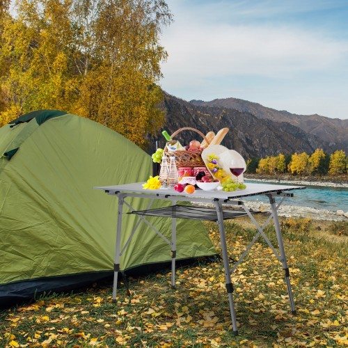 Mesa dobrável de alumínio Outsunny, cinza