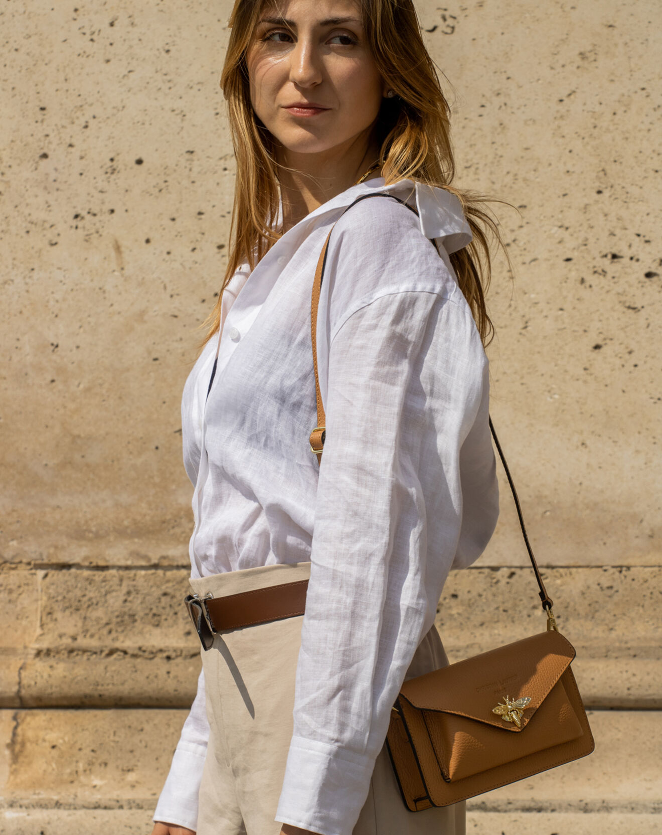 Christian Laurier Sac bandoulière en Cuir Roxane camel - 20x12x5.5 cm