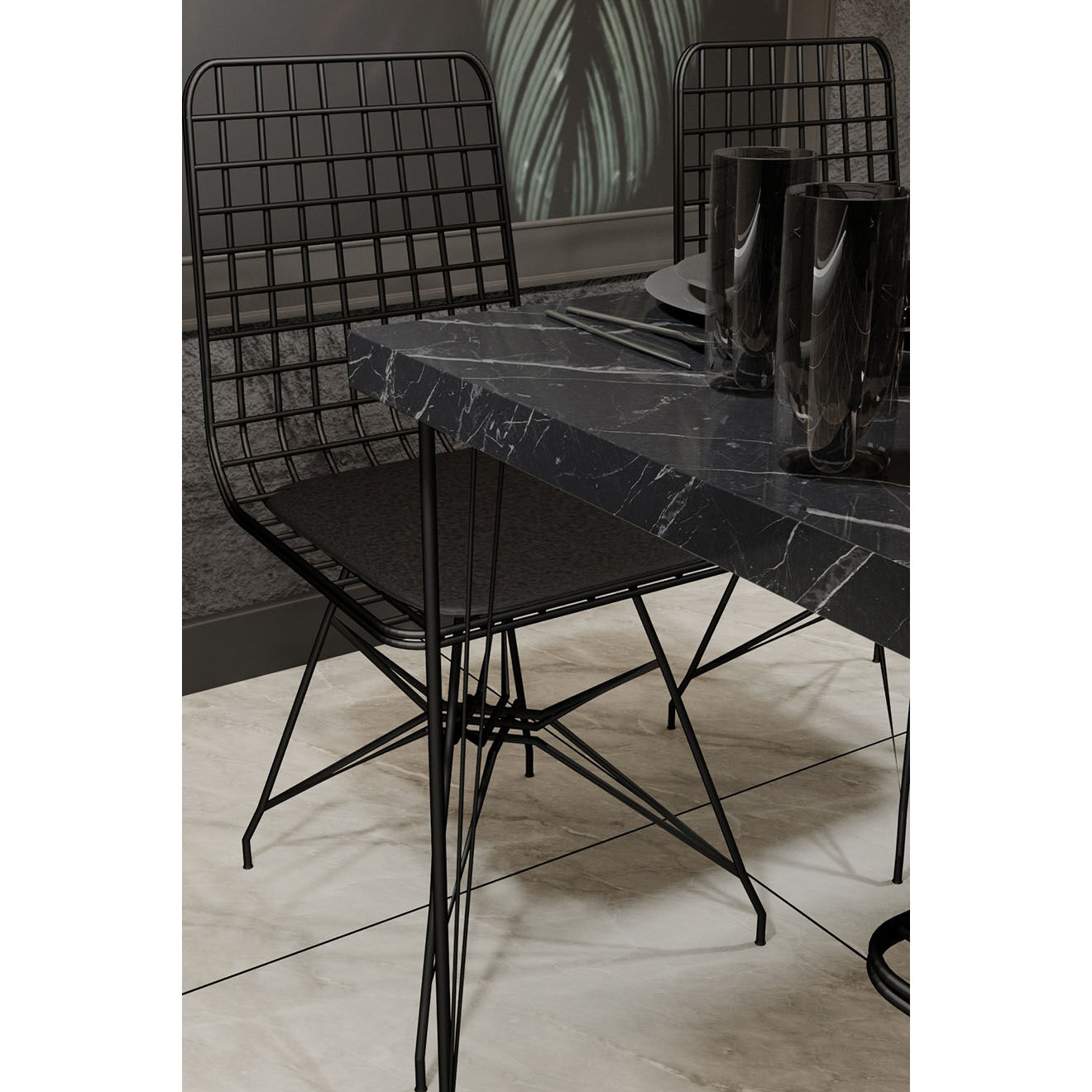 Wooden Art Table + 4 chaises bndymk001 noirs