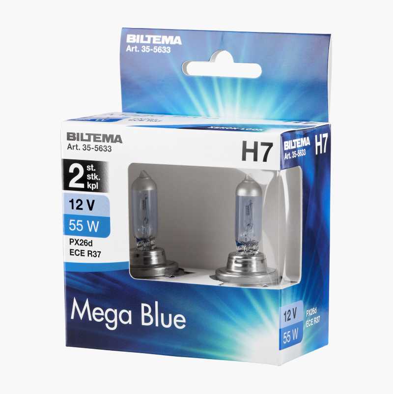 Halogenpære Mega Blue, H7, 12 V, 55 W, 2 stk.