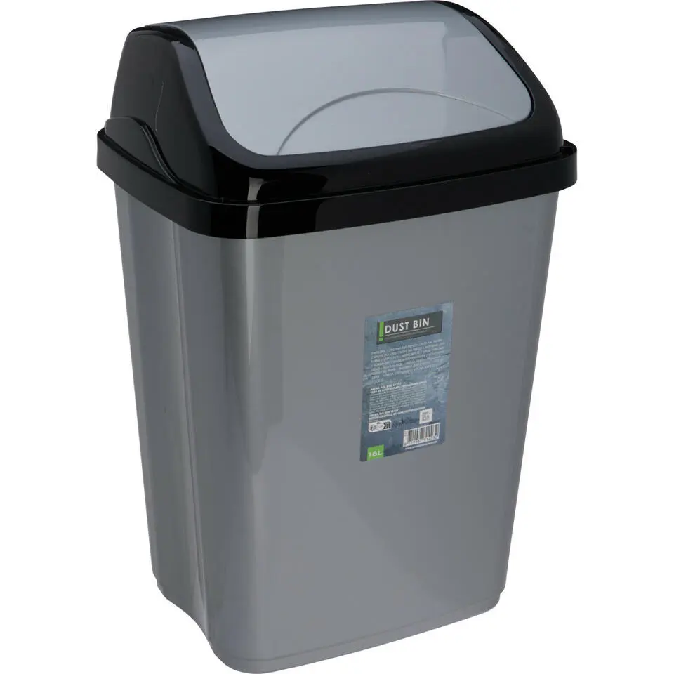 Storage Solutions Afvalemmer - 16L - grijs/zwart - klep deksel