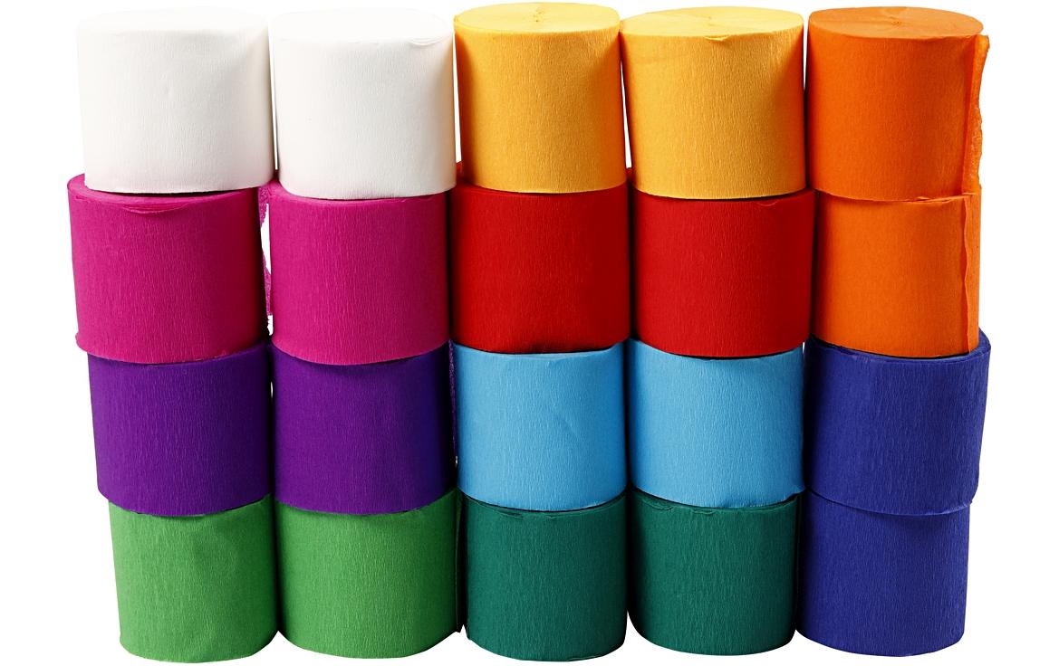 Krepppapier 5 cm x 20 m, 20 Stück, MehrfarbigKrepppapier in Rollen