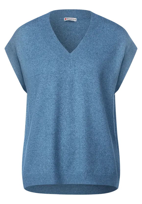 V-Ausschnitt Pullunder - satin blue melange