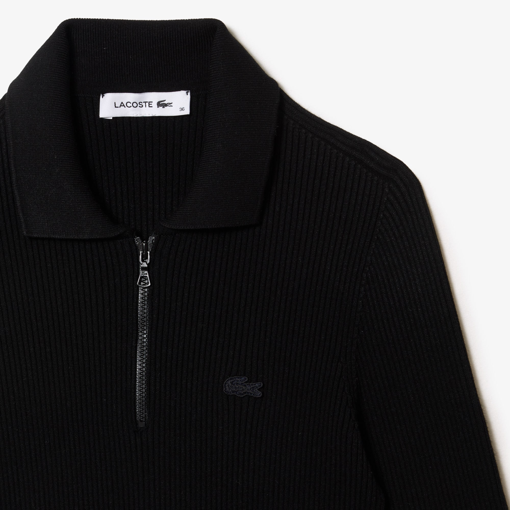 Robe longue col polo en maille côtelée sans couture Robes & Jupes - Noir - Lacoste - Femme