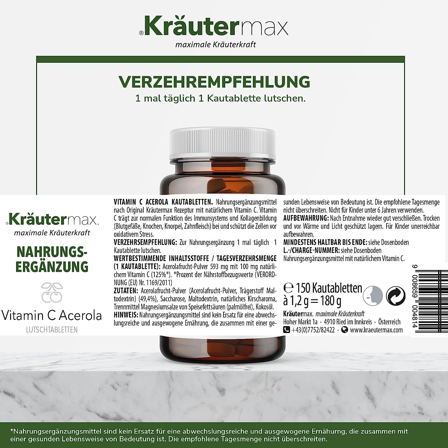 Kräutermax Vitamin C Acerola 593 mg Lutschtabletten - Kautabletten