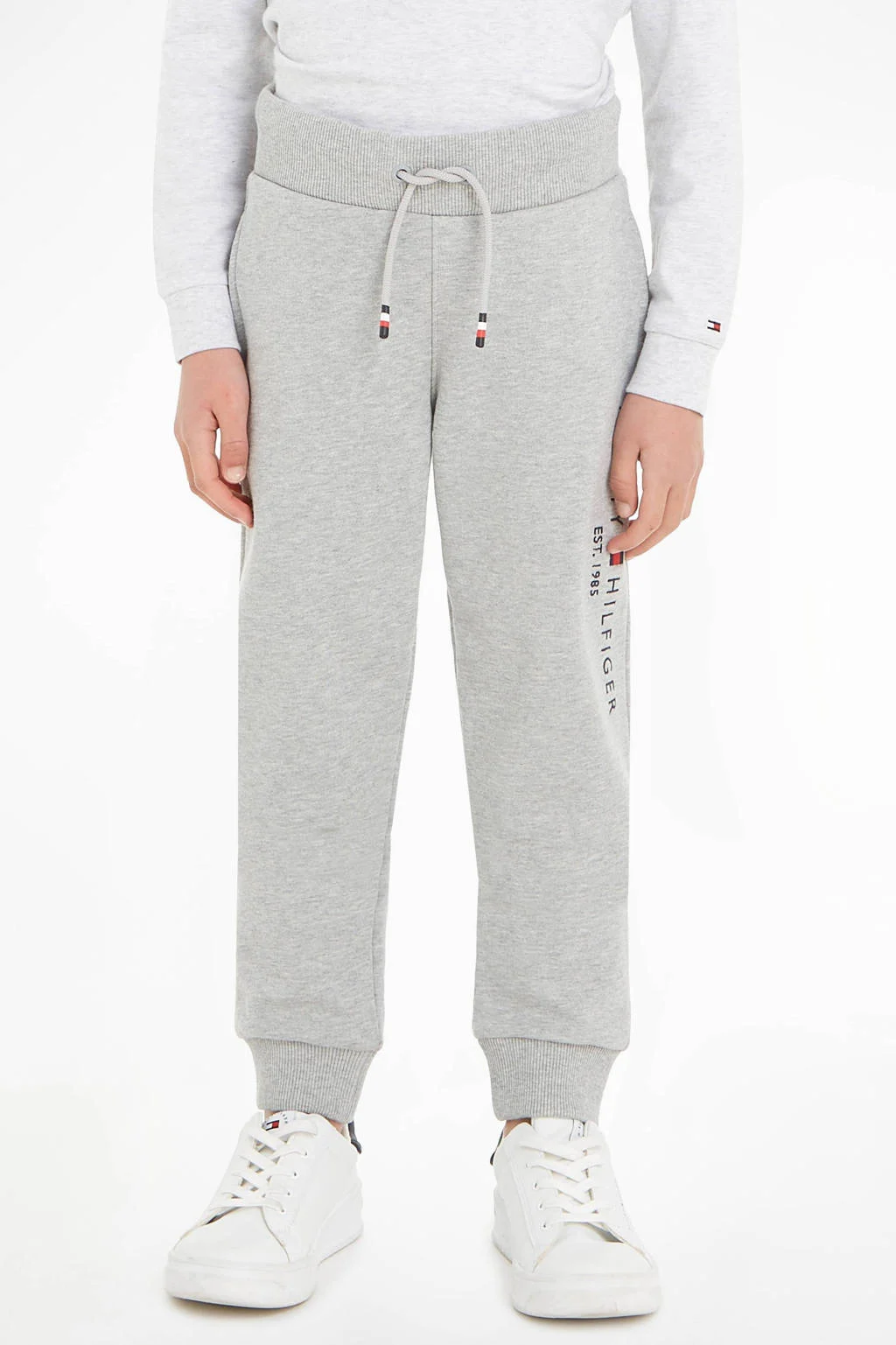 Tommy Hilfiger joggingbroek van katoen lichtgrijs melange/rood/donkerblauw