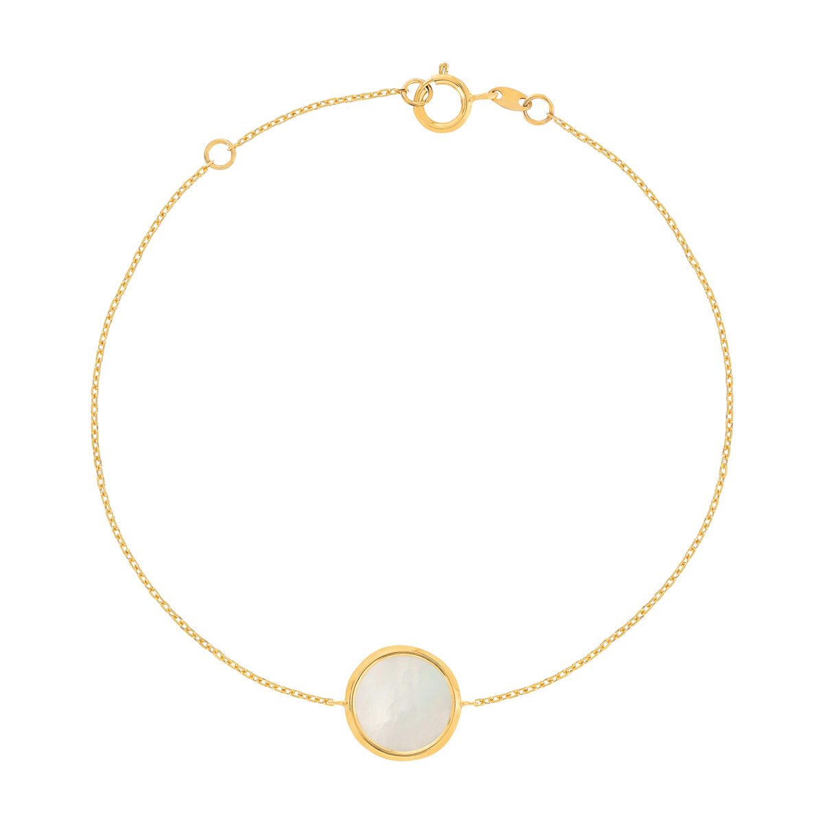 Bracelet or 750 jaune nacre blanche ronde 18.5 cm