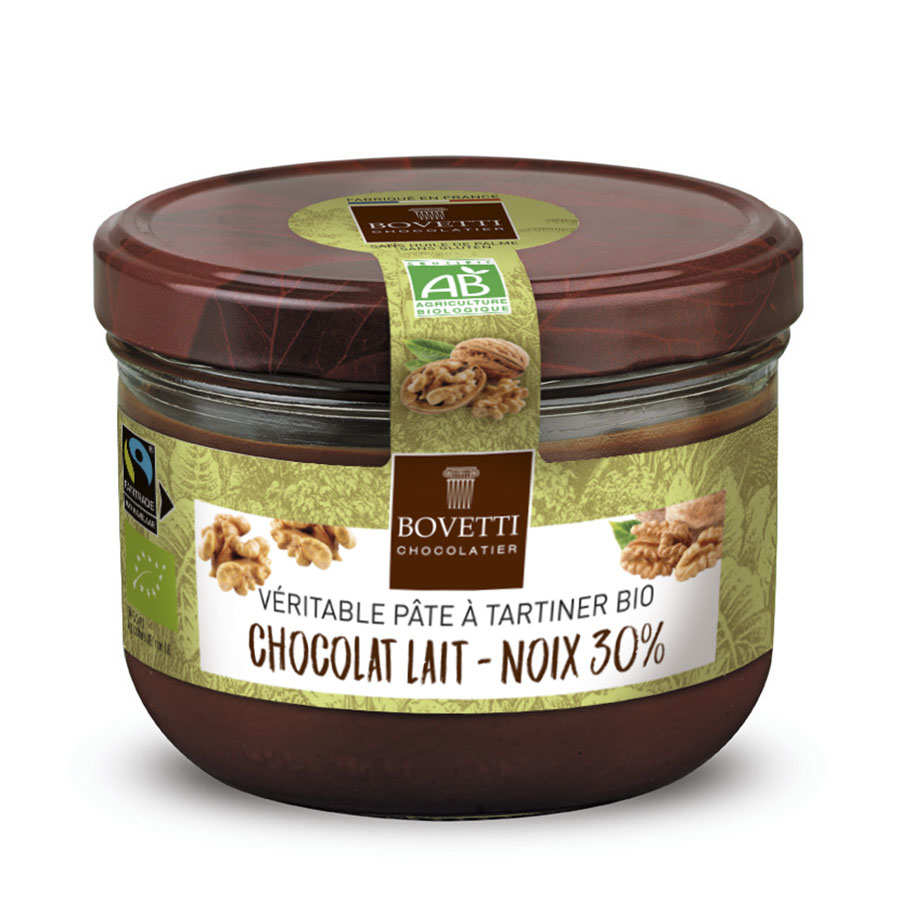 Véritable pâte à tartiner bio chocolat au lait et noix sans huile de palme