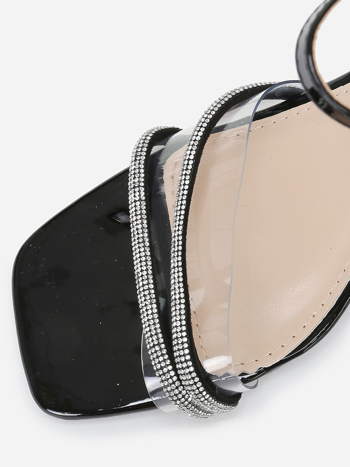 Sandales à strass avec talon bobine- Noir