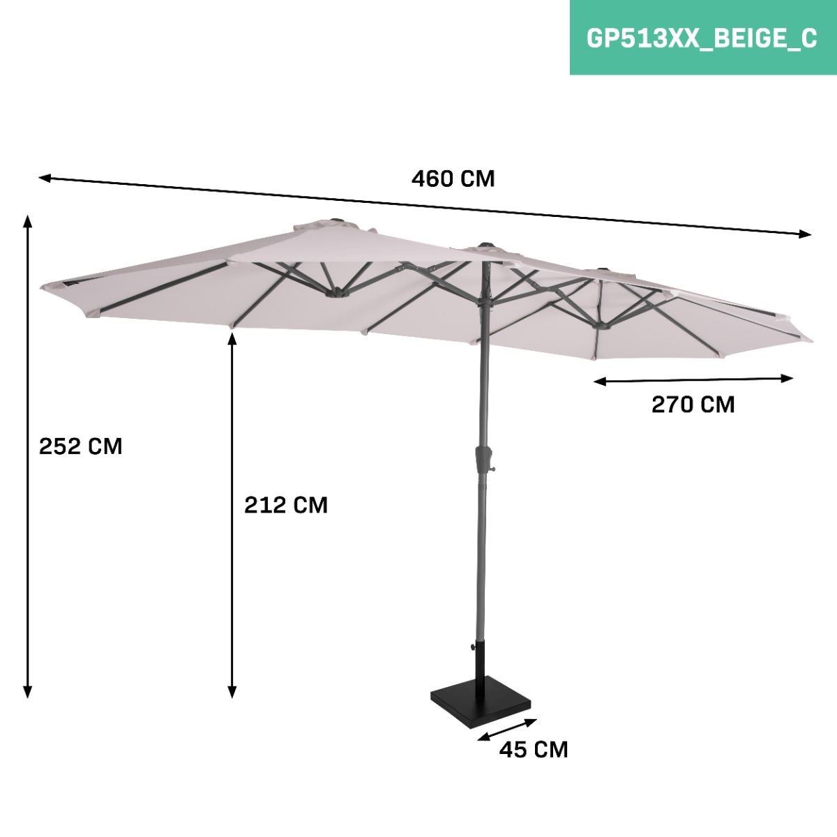 VONROC Iseo 460 x 270 Premium Parasol met voet - Beige