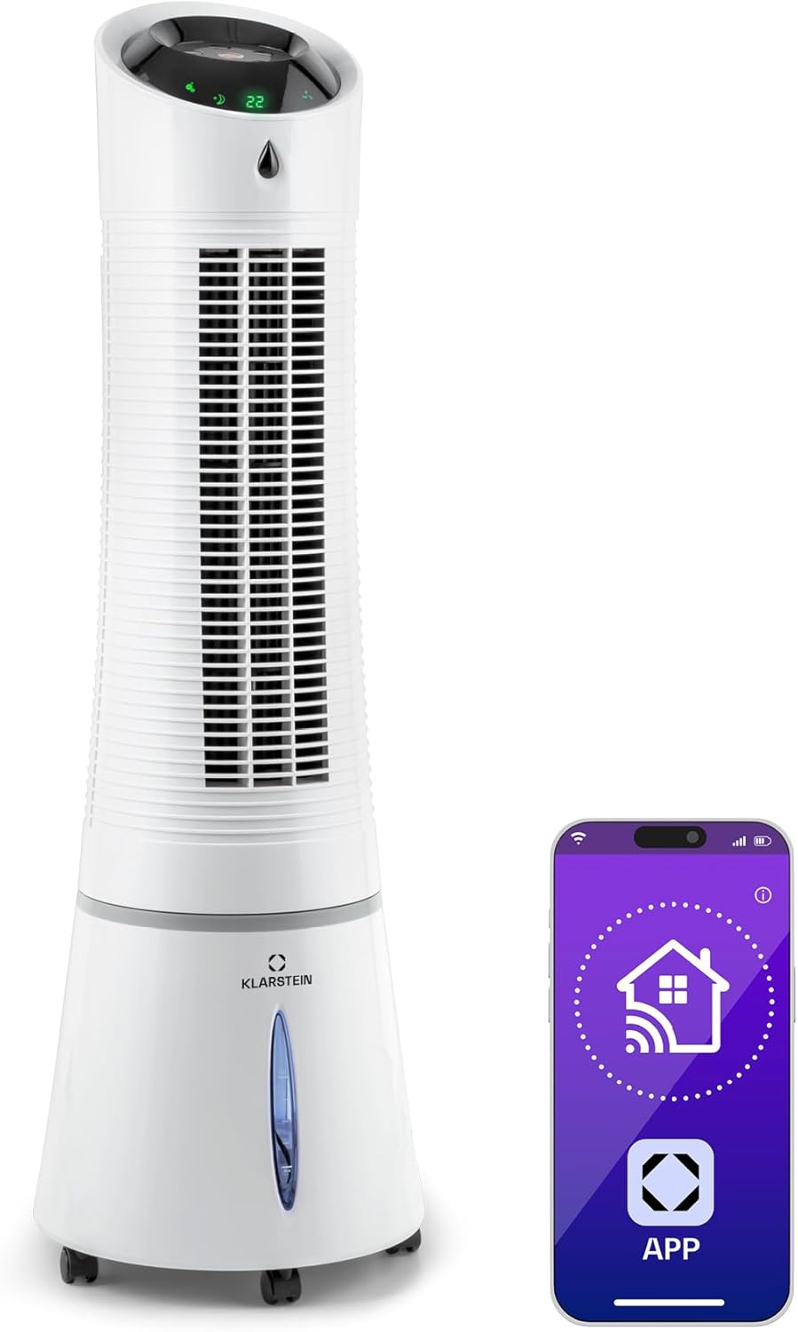 Klarstein 4-in-1: Smart Luftkühler, Ventilator, Luftbefeuchter & Ionisation I 6 L Wassertank, Oszillation, 30 W, 210 m³/h, Timer I Klimagerät ohne Abluftschlauch, Mobiles Klimagerät, Weiß