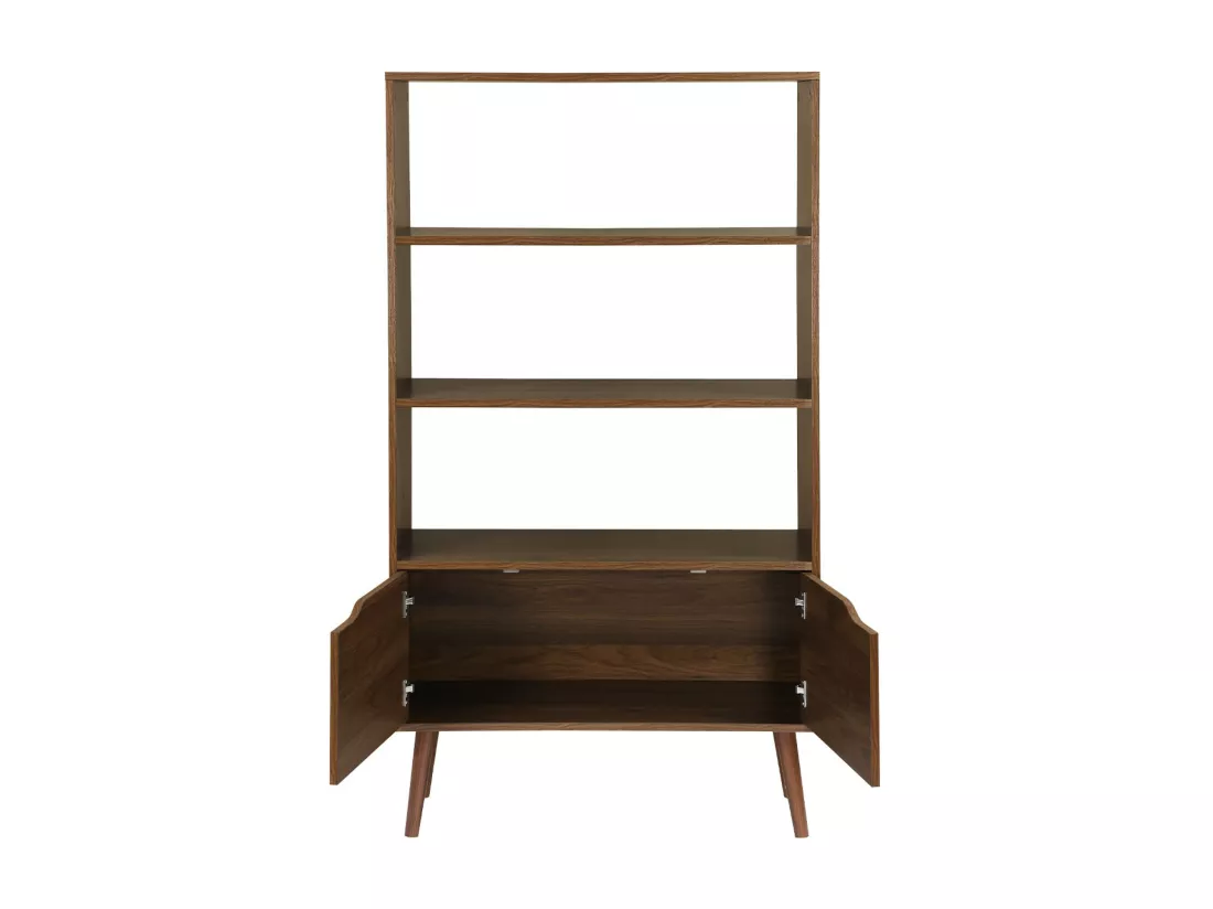 Étagère bibliothèque effet bois de noyer. 2 portes 3 niveaux