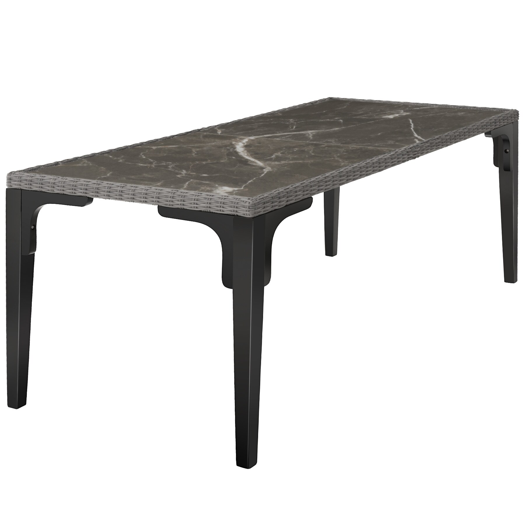 tectake® Rattan Tisch Foggia mit 8 Stühlen Rosarno, mit stabilen Holzgestellen, wetterfest und UV-beständig, Armlehnen und Beine aus Holz