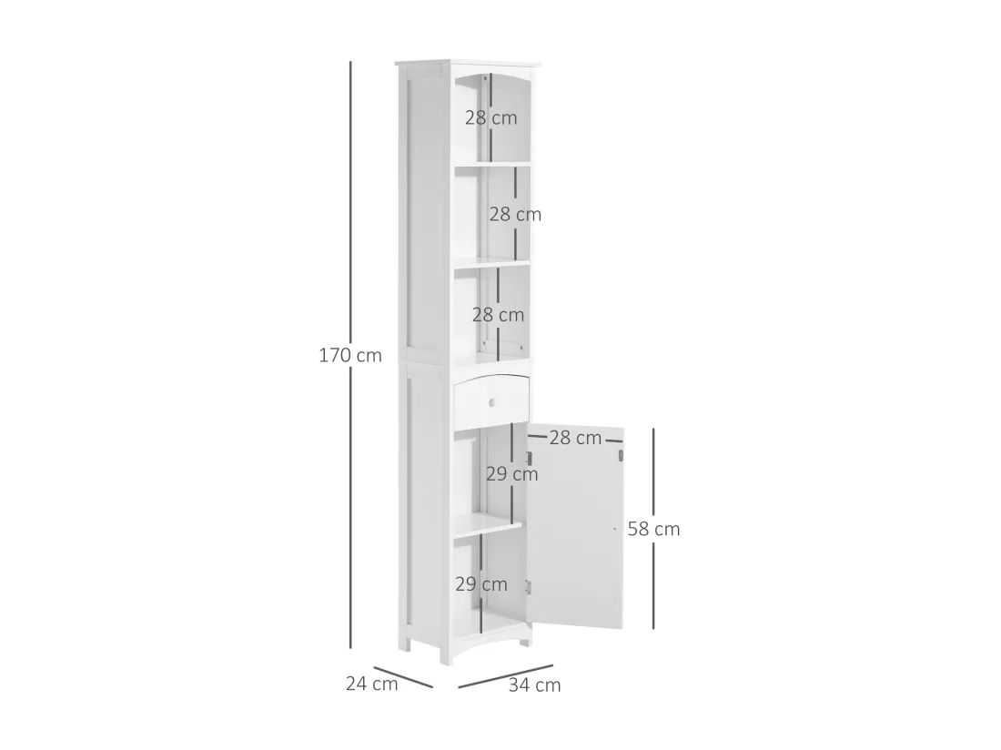 Meuble colonne de salle de bain moderne 34L x 24l x 170H cm blanc