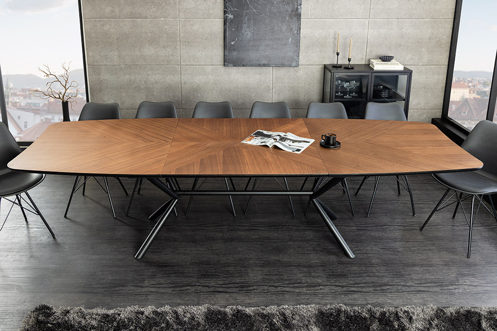 Ausziehbarer Esstisch GRANDEZZA 180-270cm natur Walnuss schwarz Metall