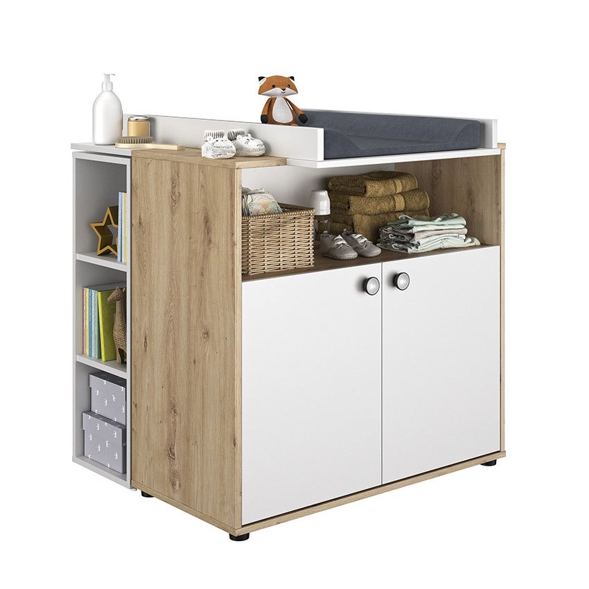 Commode 2 portes Arthur - Blanc/Chêne - Ecru