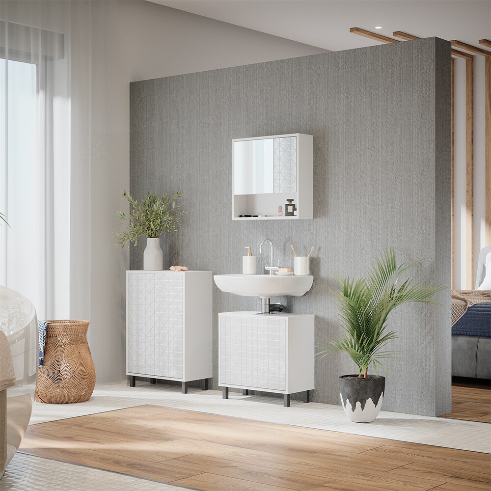 Vicco Badmöbel-Set Agasta weiß, Badezimmerschränke 3D Optik