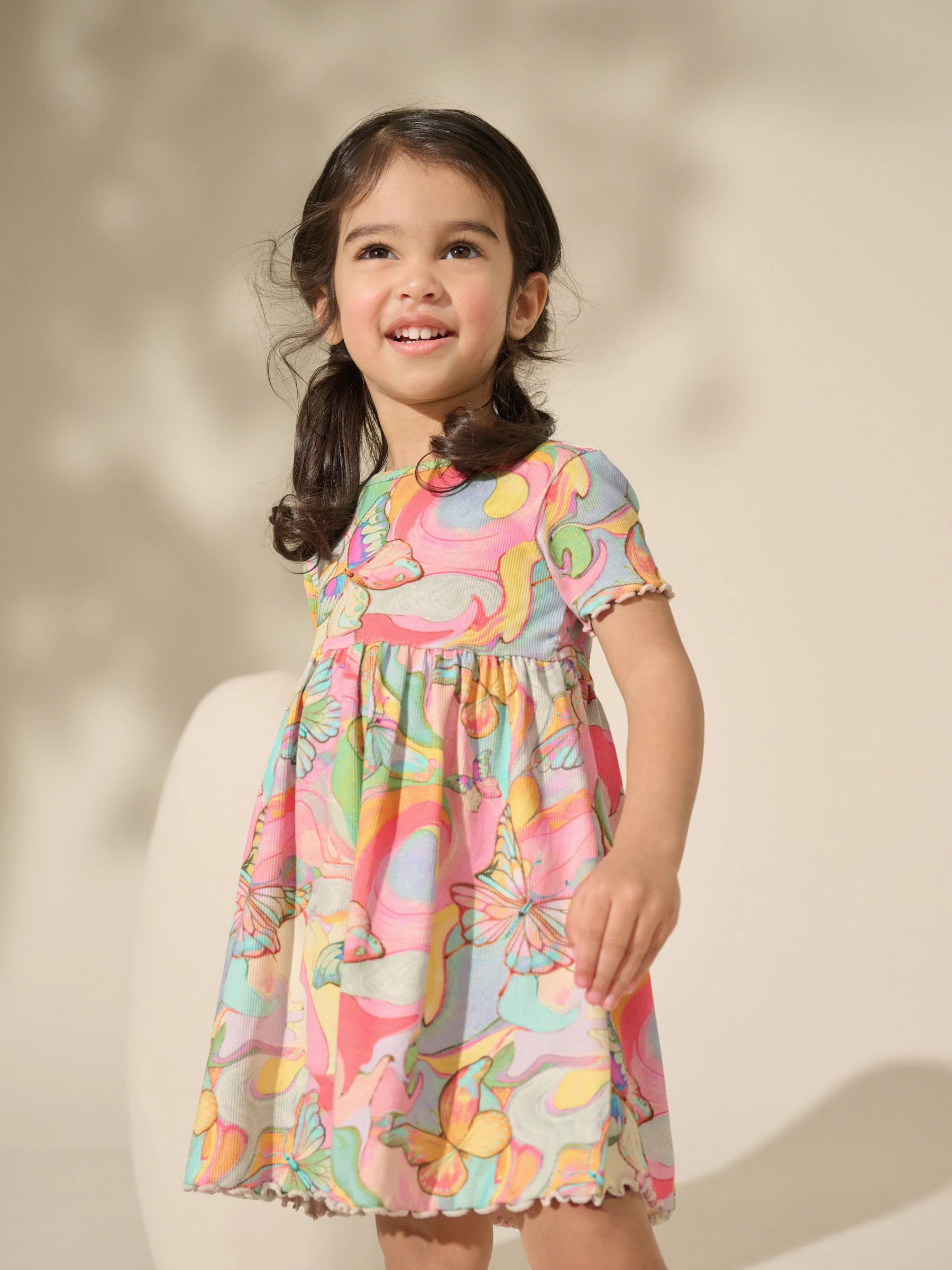 Regenboogvlinder - Geribde jersey jurk (3 mnd-7 jr)