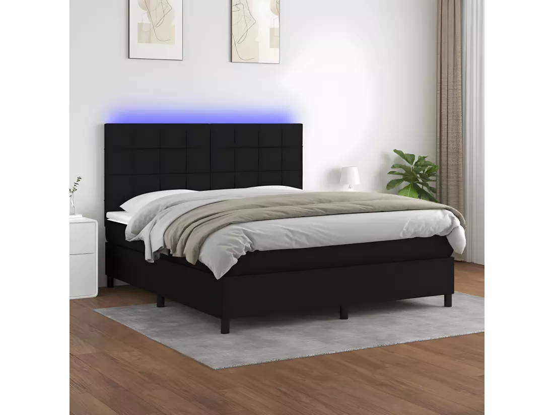 Sommier tapissier avec matelas et LED Noir 160x200 cm Tissu