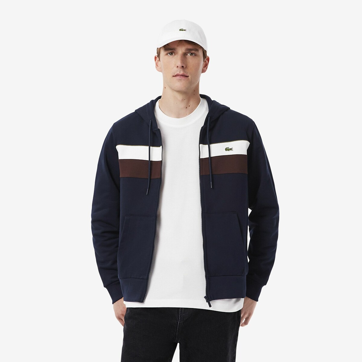 Suéter LACOSTE com zíper e blocos de cor
