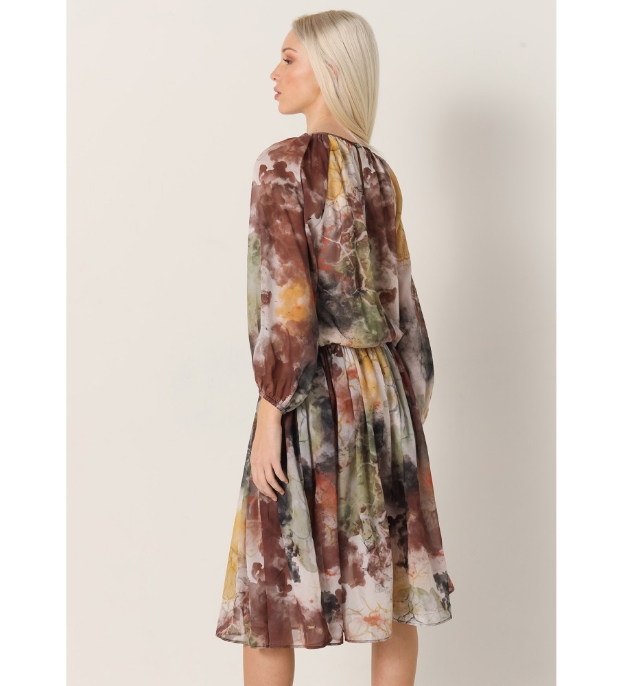 Victorio & Lucchino, Vestido midi fluido com estampa marrom V&L