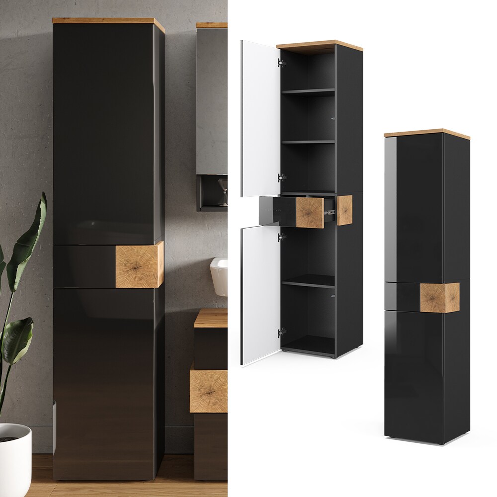 Vicco Hochschrank Badschrank Badezimmerschrank Eden 2 Türen Schublade 5 Fächer