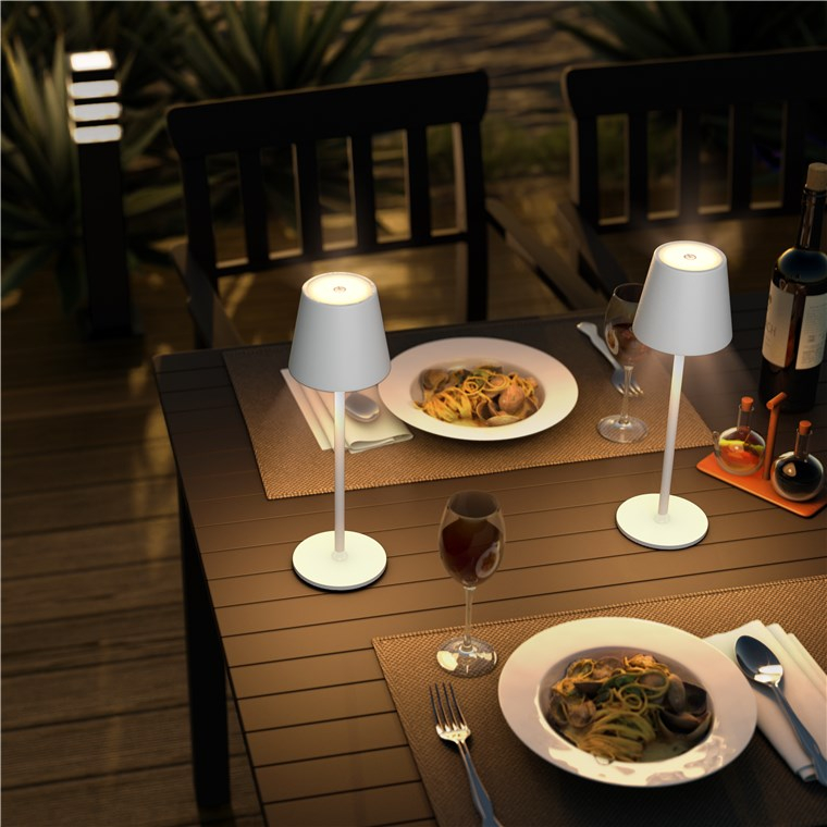 (37x11cm) LED Akku Tischleuchte Home Deko Nachttisch Lampe Kabellose Beleuchtung mit Touch Steuerung IP44 (77672) - Weiss / Warmweiss