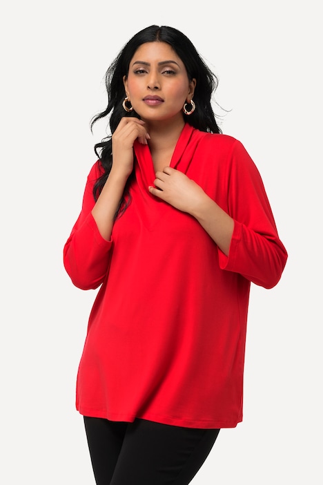 Shirt, Lyocell, Wasserfall-Ausschnitt, 3/4-Arm