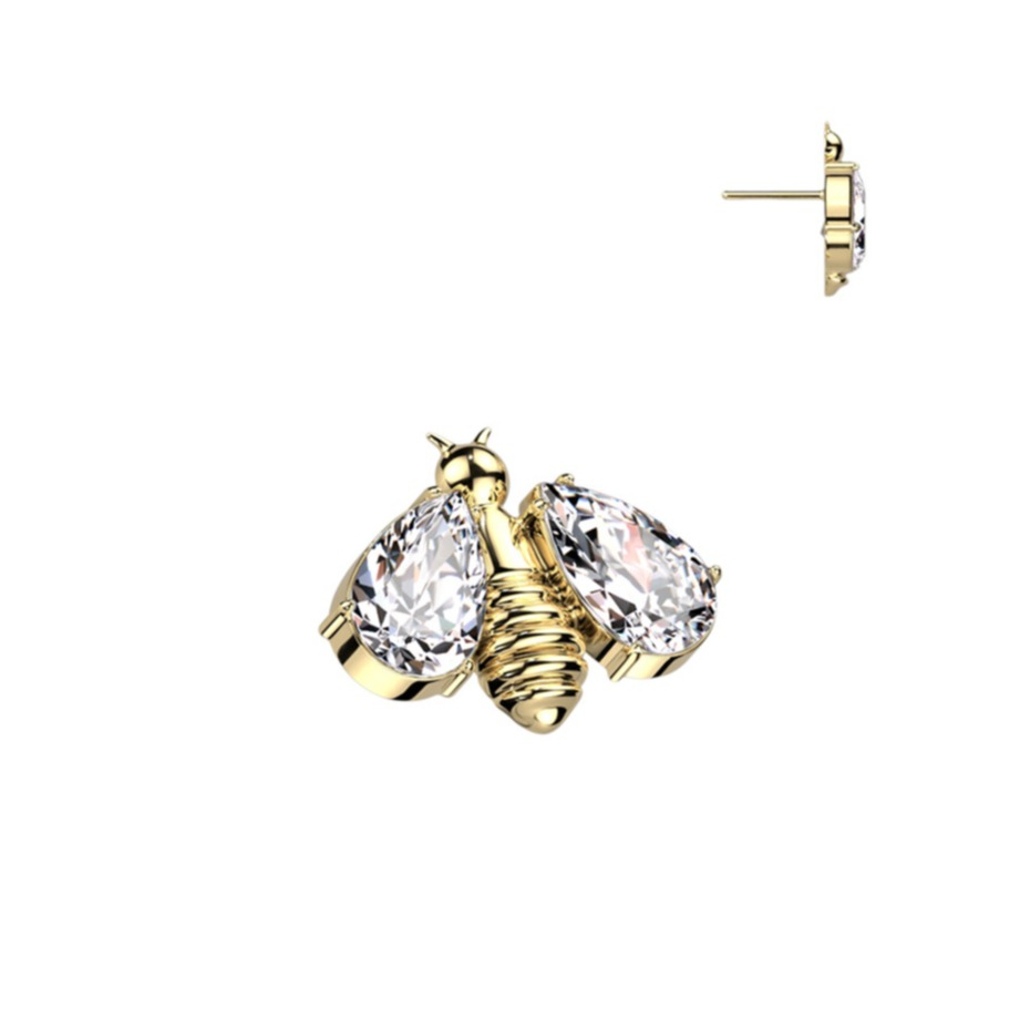 Mehrzweck Aufsatz für Piercing mit Einsteckverschluss G23 Titan Biene mit Strass Stein - Gold / Weiss