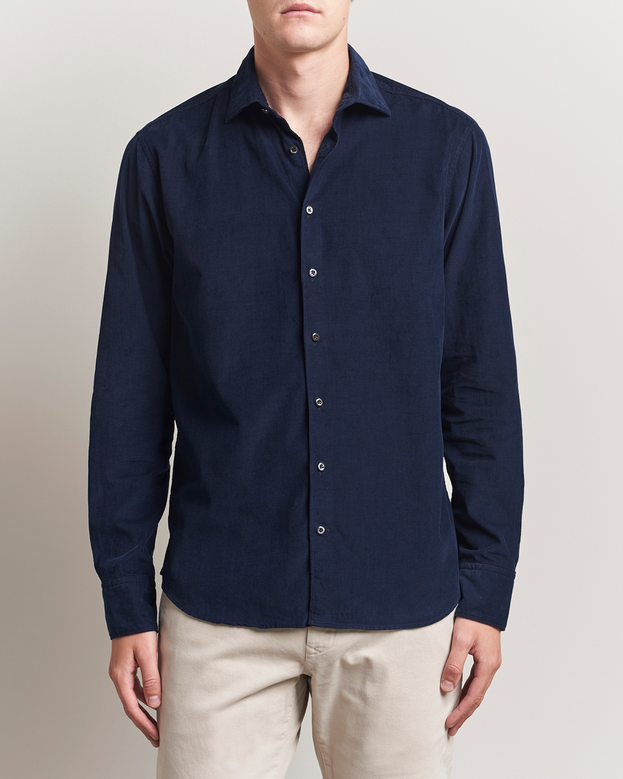 Stenströms Regular Fit Cut Away Cord Shirt Navy