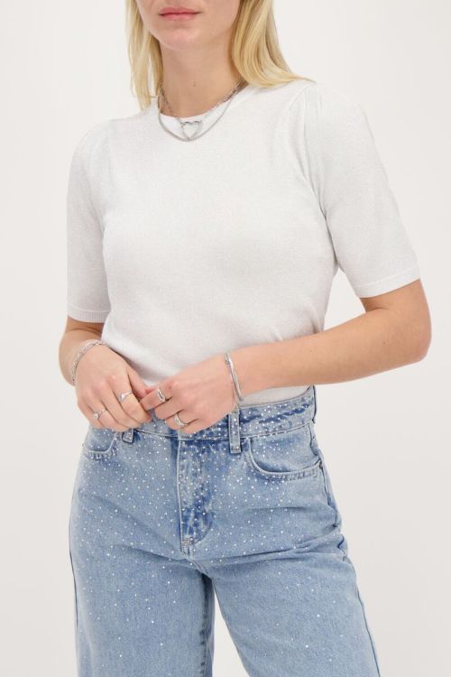 Zilverkleurige lurex top met korte mouwen