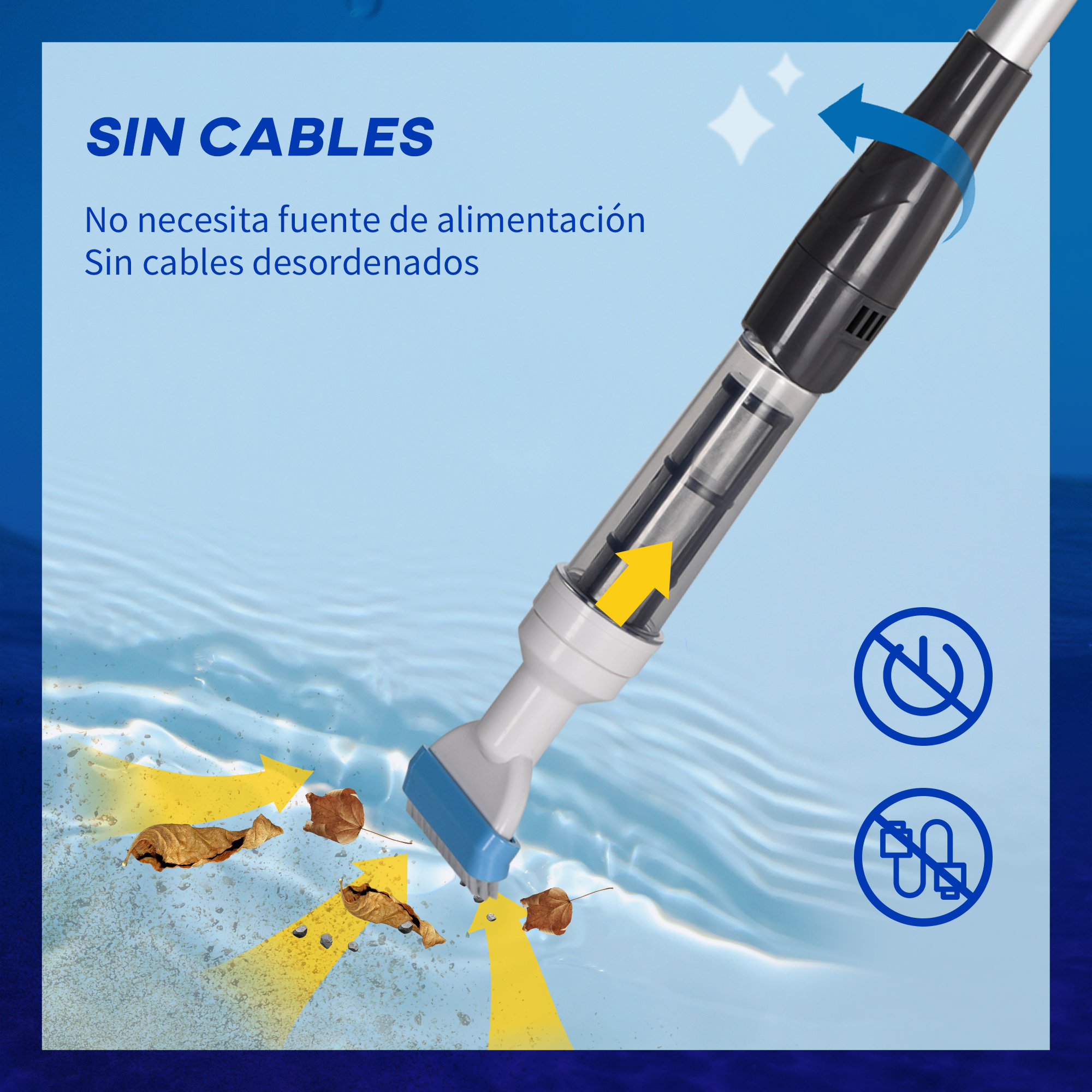 Limpador de piscina elétrico Outsunny para piscinas de alumínio, aspirador de piscina manual com haste telescópica de 3 seções para lagos Ø6x162 cm, multicolorido
