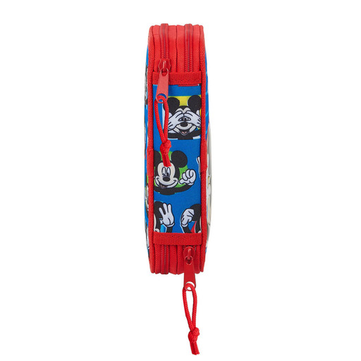 Estojo escolar Safta Mickey Mouse Me Time com 28 itens inclusos, 125x40x195mm, azul/vermelho