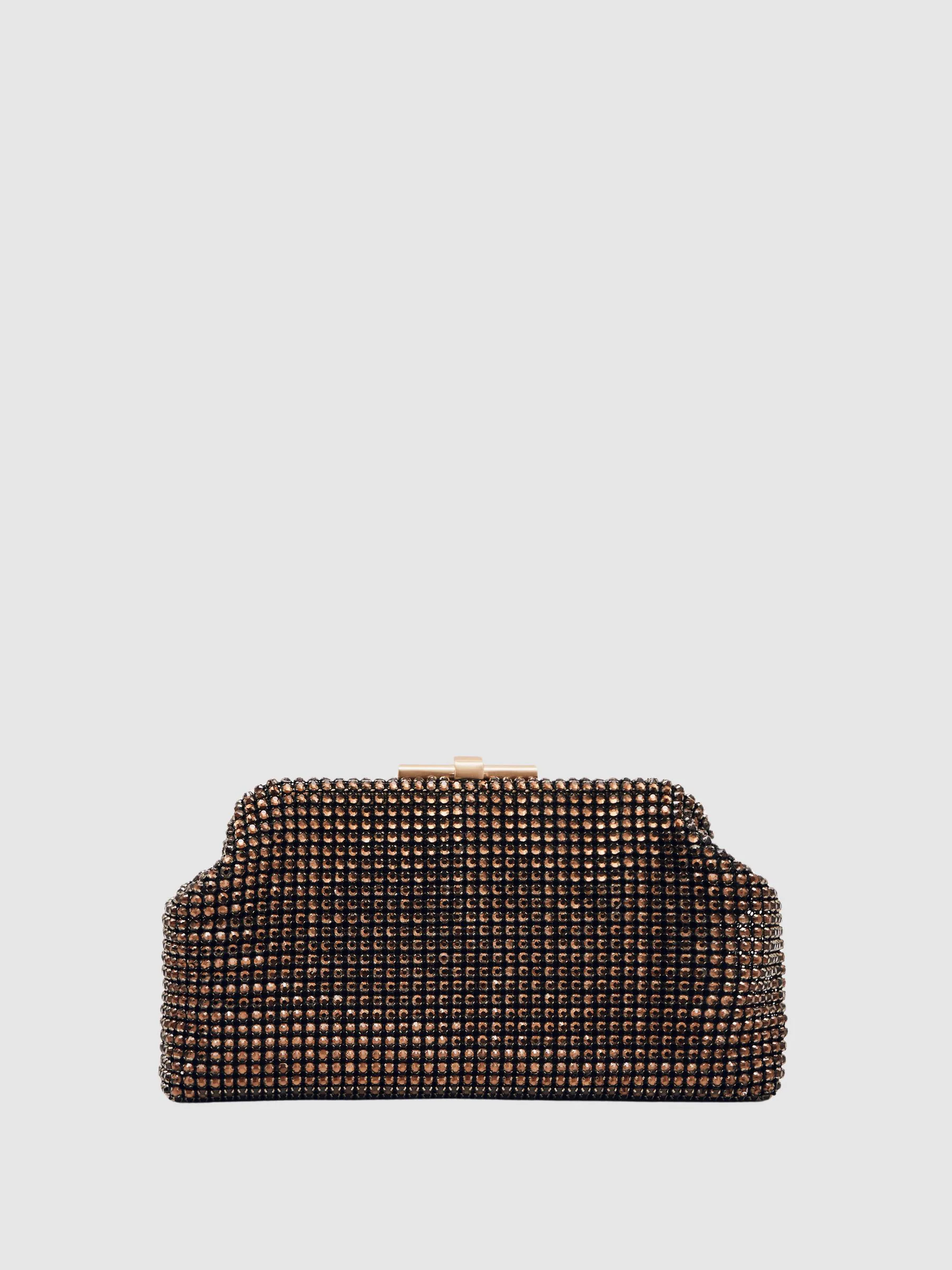Chocoladebruin - Reiss versierde Adaline clutch