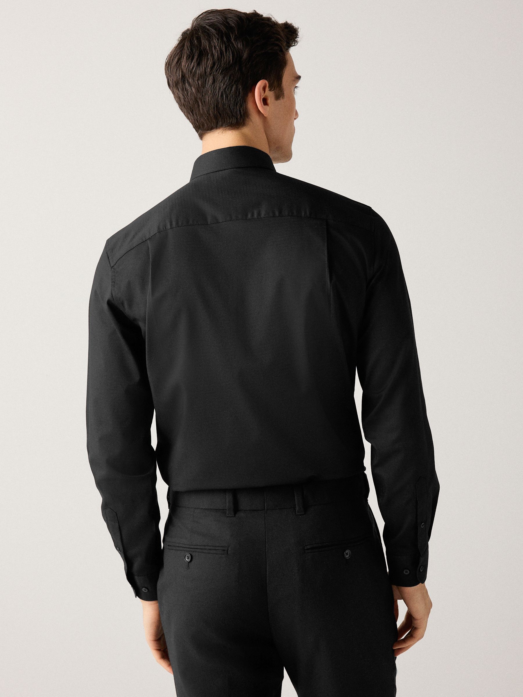 Zwart - Normale Pasvorm - Onderhoudsvriendelijk, getextureerd, slim fit overhemd met enkele manchet