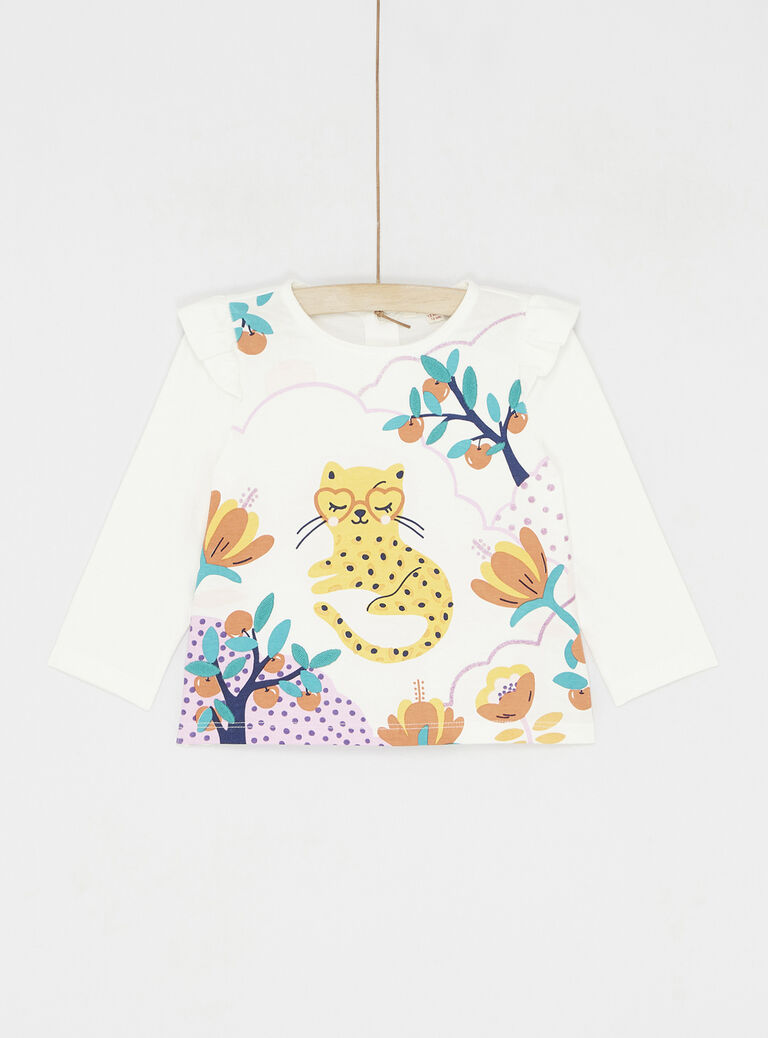 T-shirt écru à manches longues uni pour bébé fille