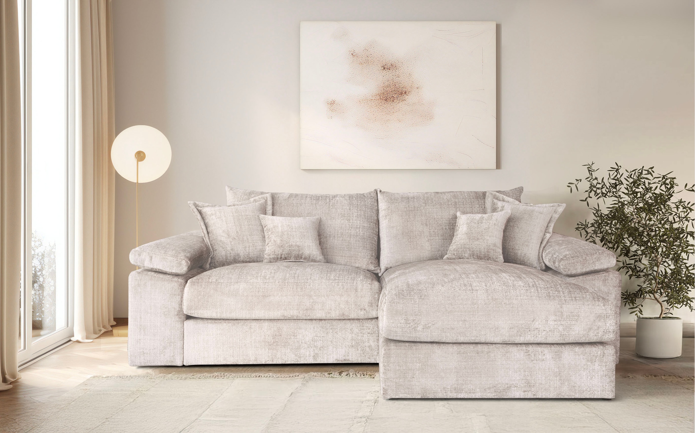 Home affaire Ecksofa »Soft&Cosy XL L-Form, B: 246 cm« Mega-Sofa, Cord oder Chenille-Struktur, mit Federkern & 4 Zierkissen