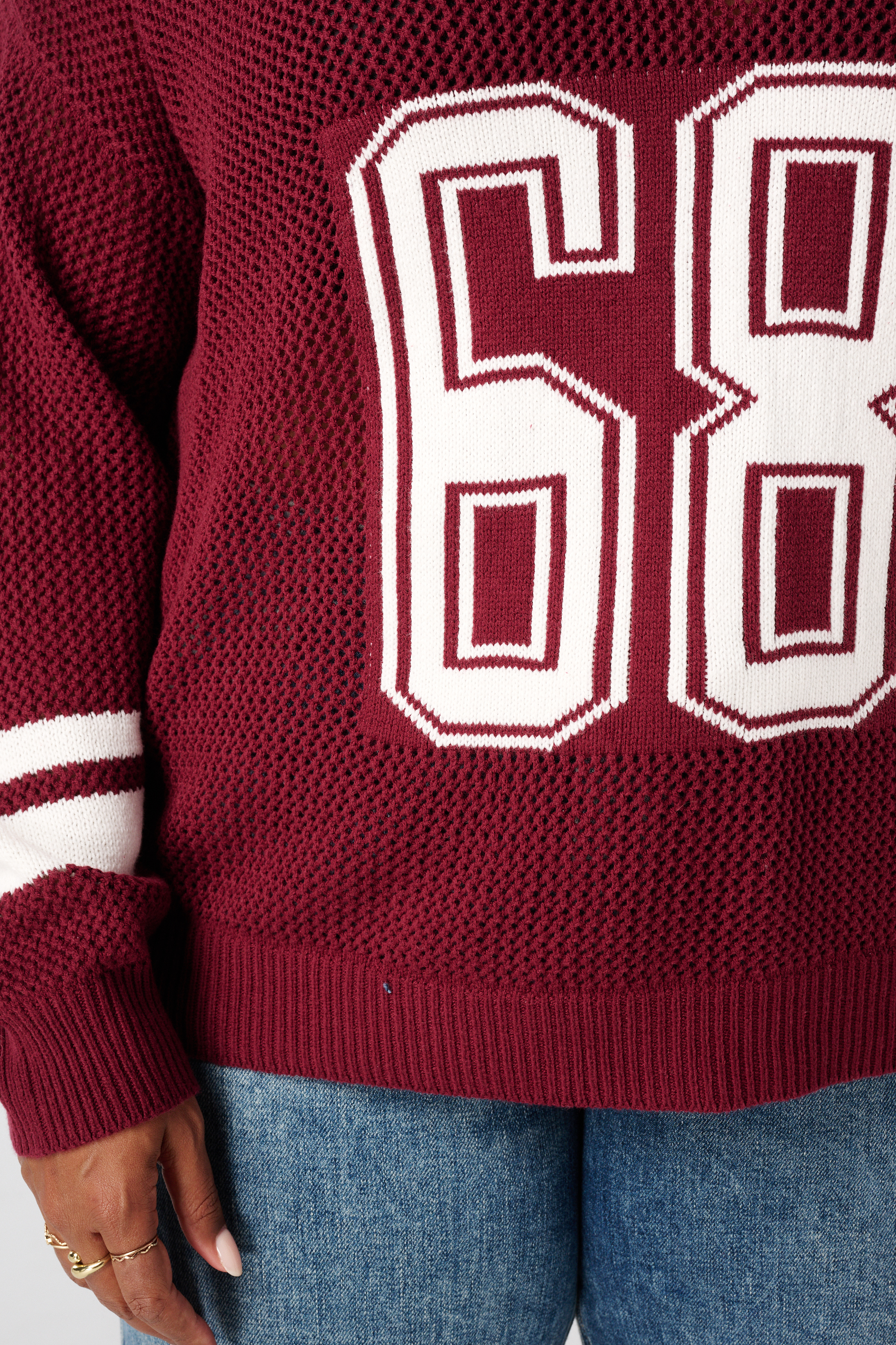 Fijn gebreide varsity trui Donker rood