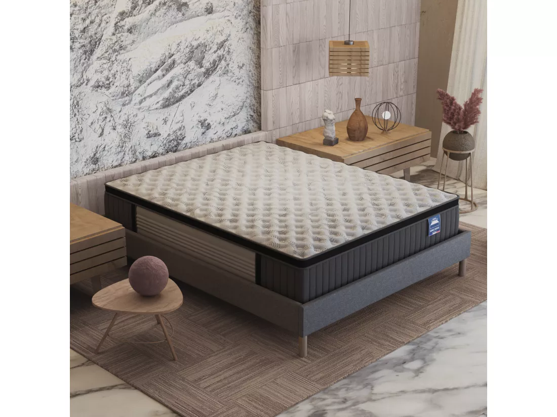 Sommier 120x190 cm, Revêtement en tissu Gris, Pieds en bois
