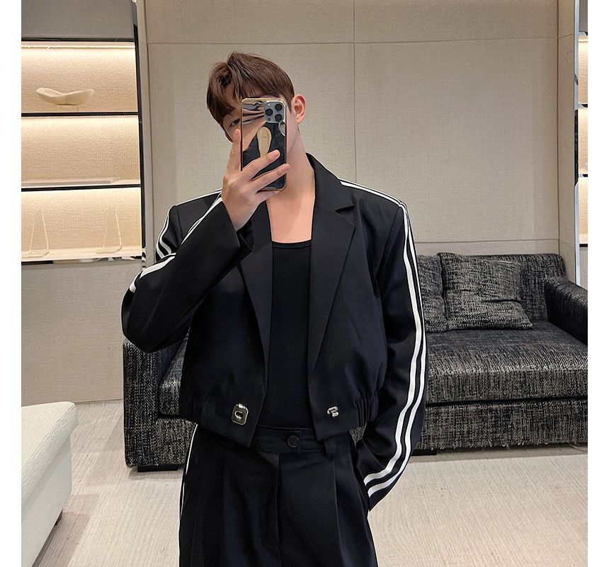 Freehop - Set: Gestreepte cropped blazer + High Waist Wide Leg Broek