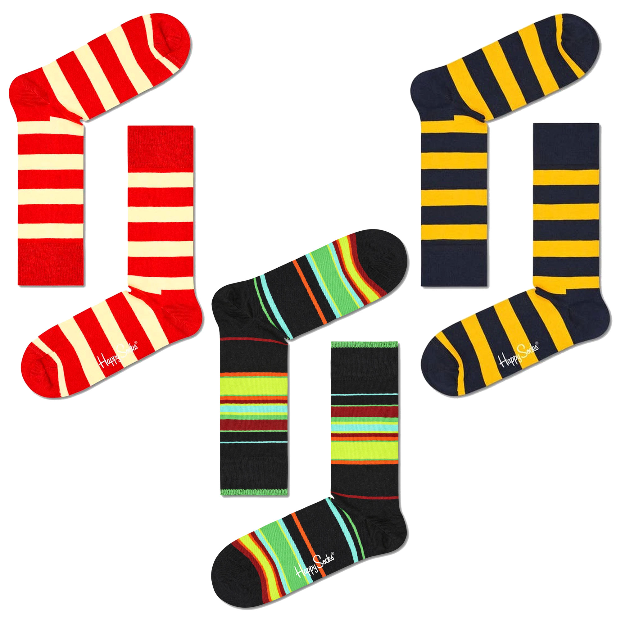 Pacote com 3 pares de meias listradas Happy Socks