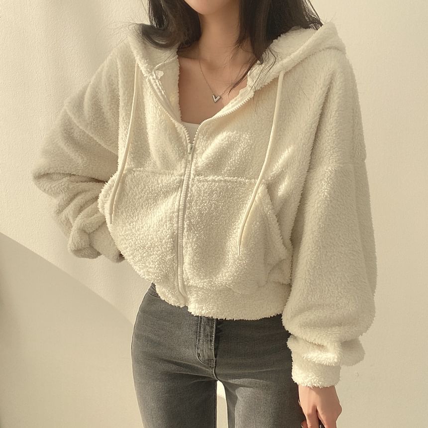 Bolgivy - Fleece effen jas met capuchon en rits