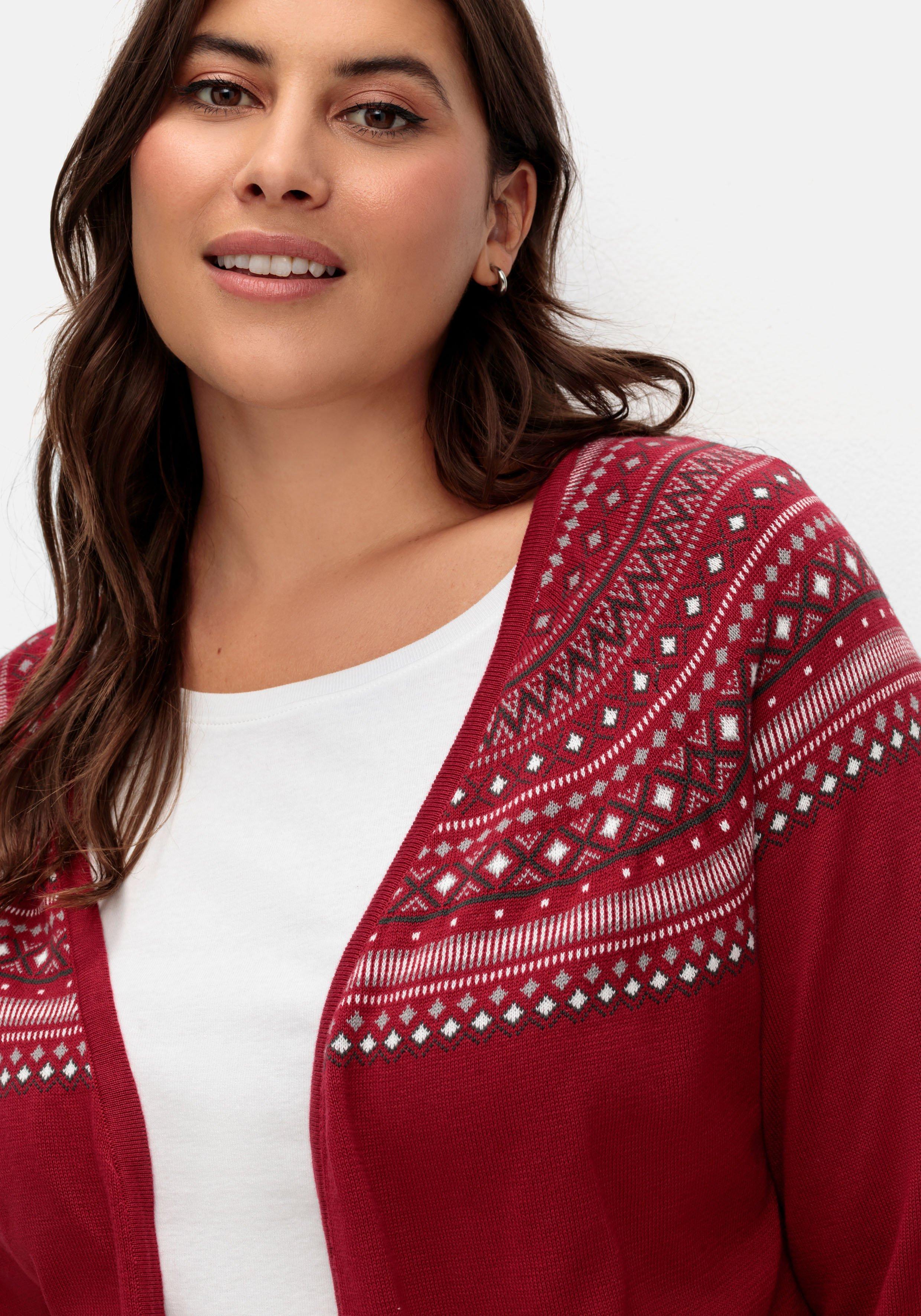 Strickjacke im Norwegermuster, offene Longform