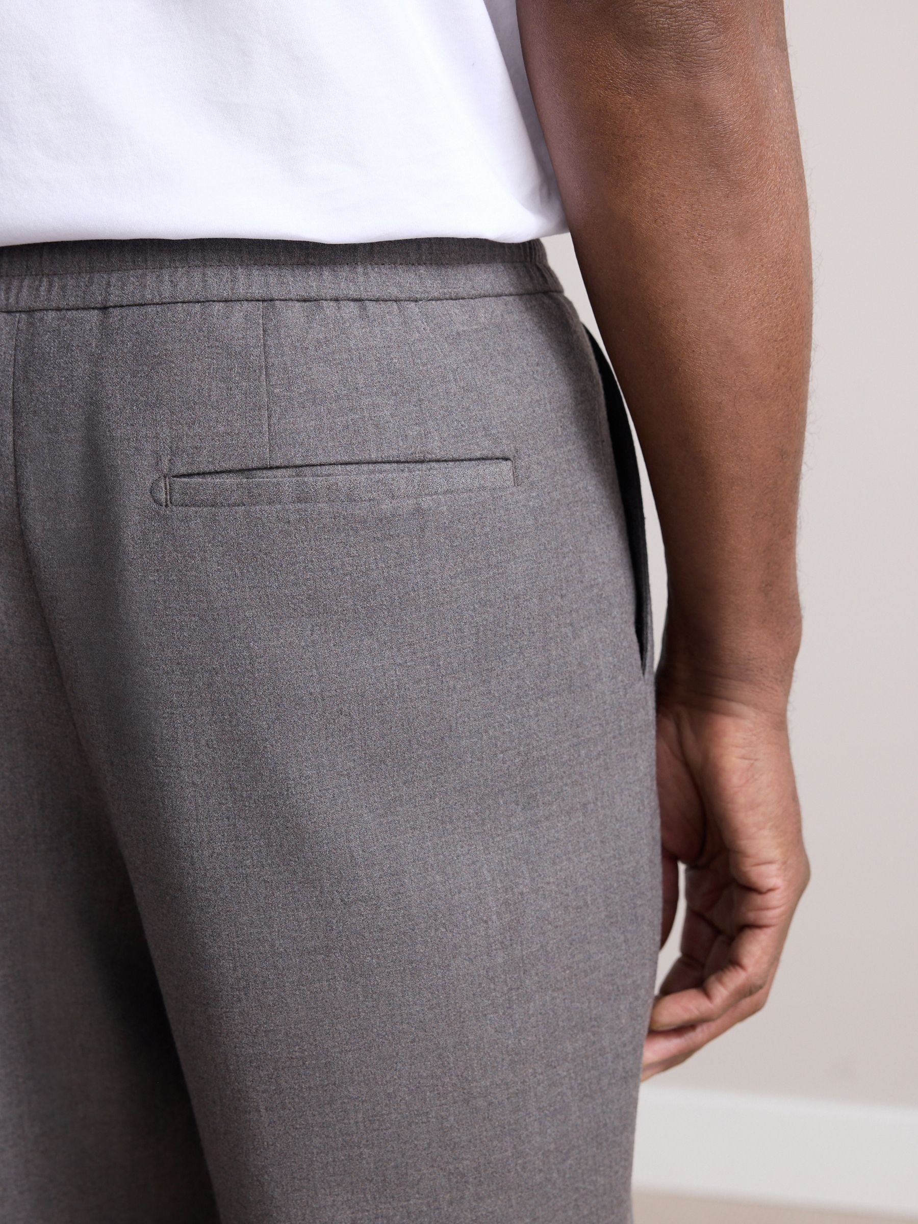 Taupe - Elasticated Waist Wool Rich Textured Formal Trousers
