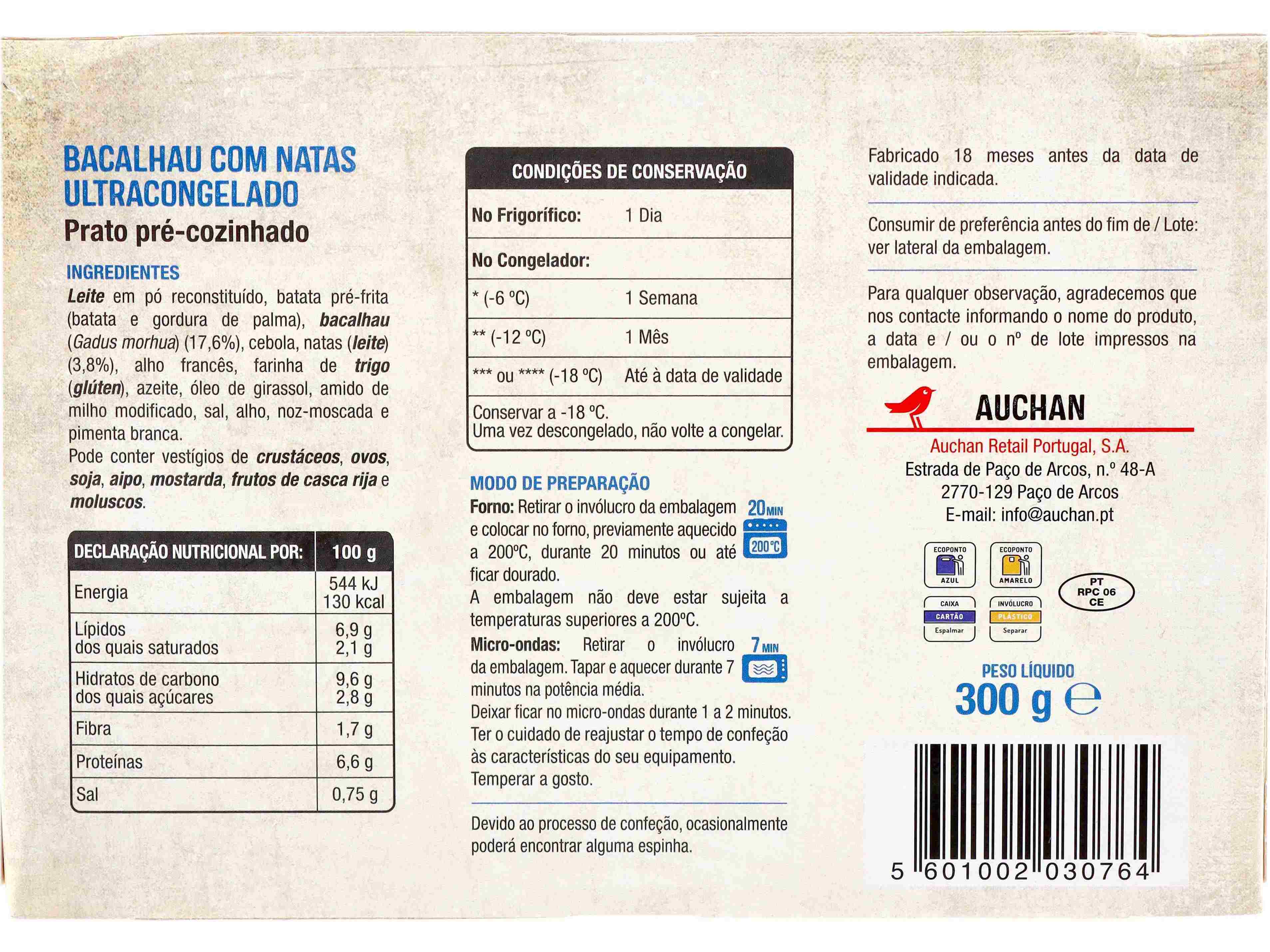 BACALHAU COM NATAS AUCHAN ULTRACONGELADO300G
