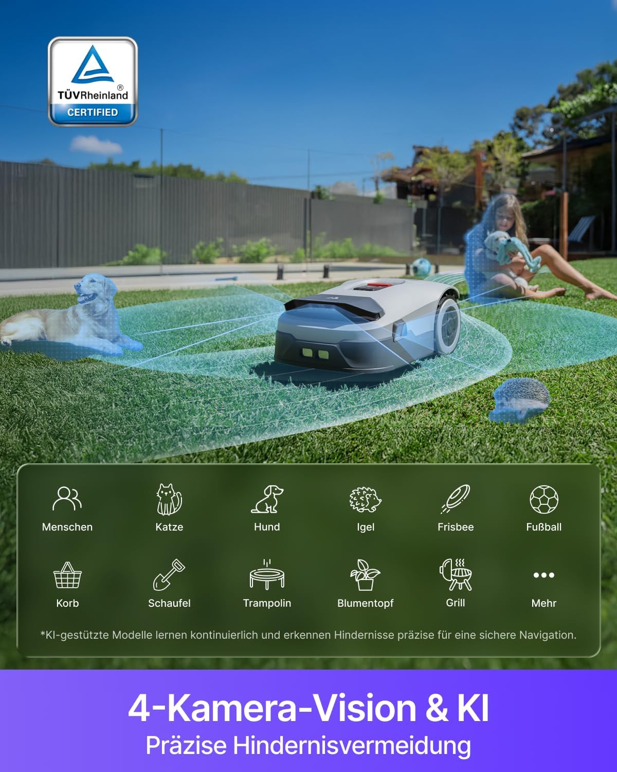 ANTHBOT Genie 600 Rasenmäher Roboter ohne Begrenzungskabel, Intelligenter Mähroboter mit RTK & 4-Kamera-Vision, Smart Mapping, KI-Hinderniserkennung, App-Steuerung & Regensensor, bis 900 m²