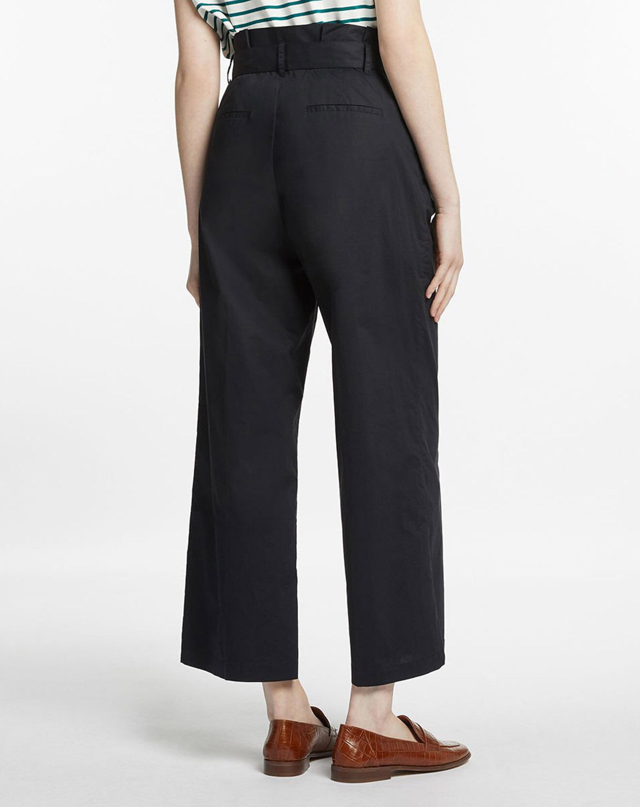 Galeries Lafayette Pantalon paperbag en Coton Gregoria bleu marine