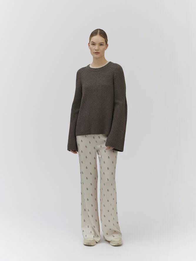 Rosemunde Fisherman rib pullover Brown grey mel