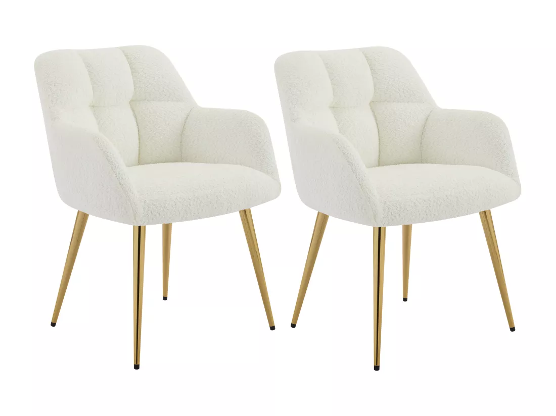 Lot de 2 chaises avec accoudoirs - Tissu bouclette et métal doré - Blanc - PEGA de Pascal MORABITO